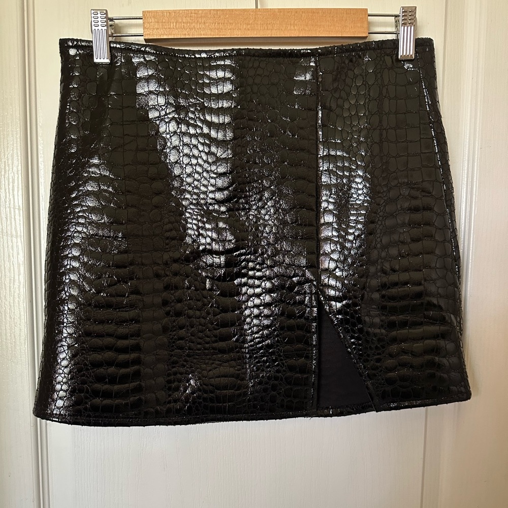 Black Faux Croc Skin Mini Skirt